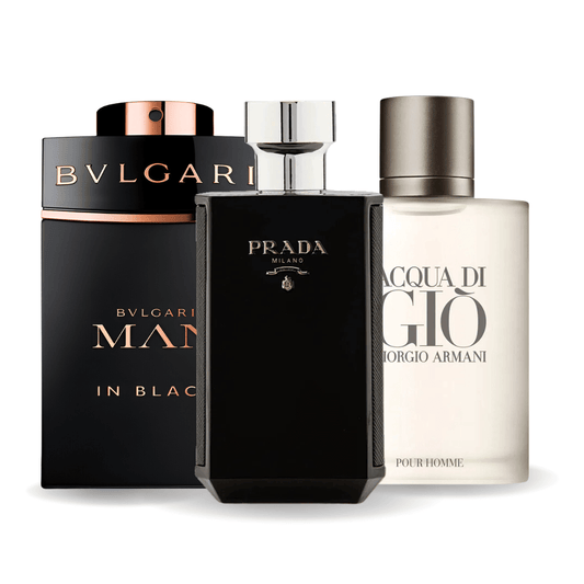 Bvlgari In Black, Giorgio Armani Acqua Di Gio и L'Homme Prada Intense